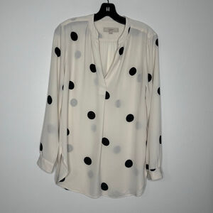 The Loft by Ann Taylor Ivory Black Chiffon Polka Dot Sheer Tunic Top Blouse